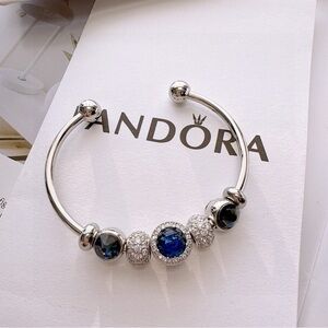 Pandora Silver Bracelet with Blue Gemstone